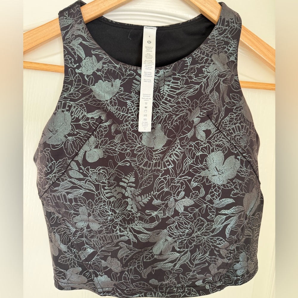 lululemon athletica Black Tank with Light Teal Floral Print